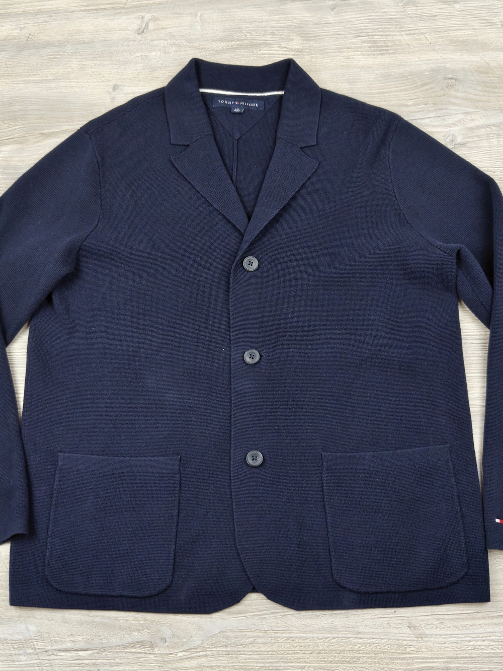 Tommy Hilfiger Men’s Navy Blue Knit Blazer Sweater Jacket Size Large L/G